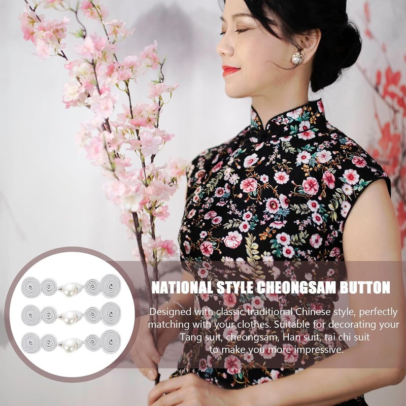 10 Pairs Gray Han Suit Buttons Pearl Gourd Cloak Sewing Fasteners Chinese Knot Closure for Traditional Cheongsam Costume DIY Accessories - Image 4