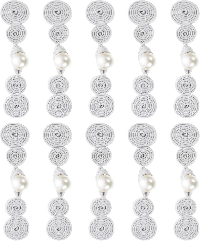 10 Pairs Gray Han Suit Buttons Pearl Gourd Cloak Sewing Fasteners Chinese Knot Closure for Traditional Cheongsam Costume DIY Accessories - Image 1