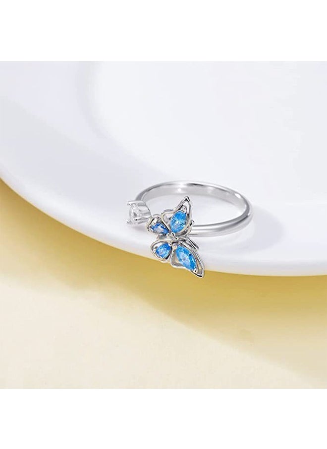Beyond Diamonds Ring, Anti Fading Titanium Silver Plated Ring, Luxury Ring for Women (Silver+Blue)  - Image 4
