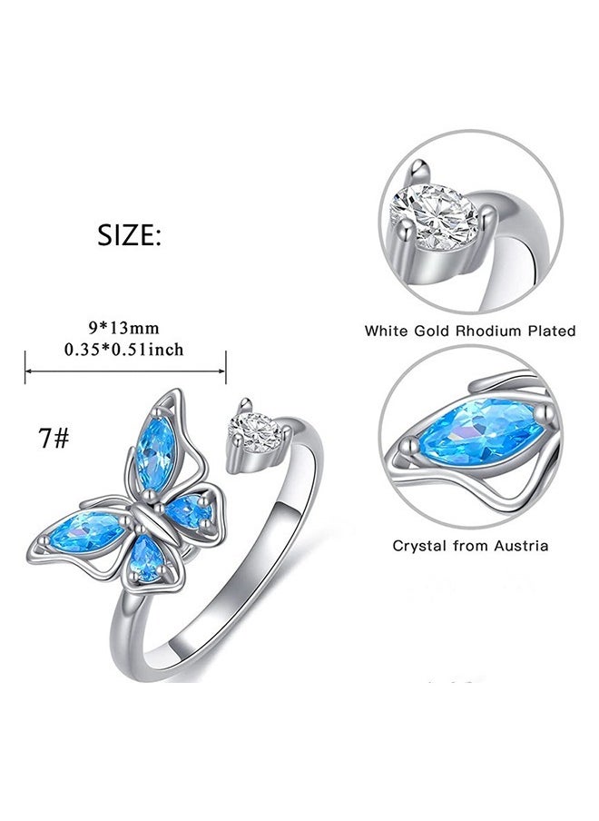 Beyond Diamonds Ring, Anti Fading Titanium Silver Plated Ring, Luxury Ring for Women (Silver+Blue)  - Image 2