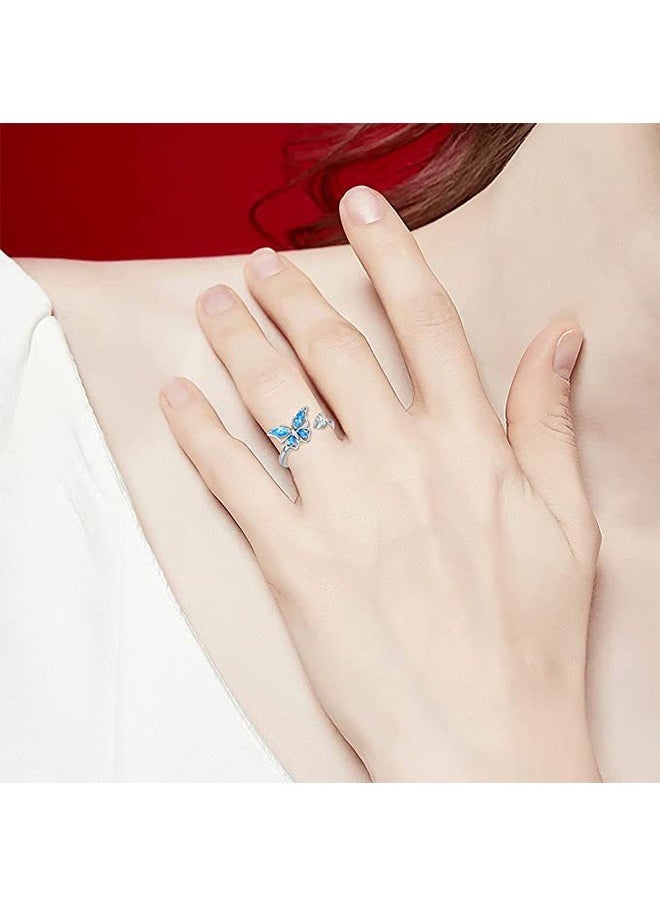 Beyond Diamonds Ring, Anti Fading Titanium Silver Plated Ring, Luxury Ring for Women (Silver+Blue)  - Image 5