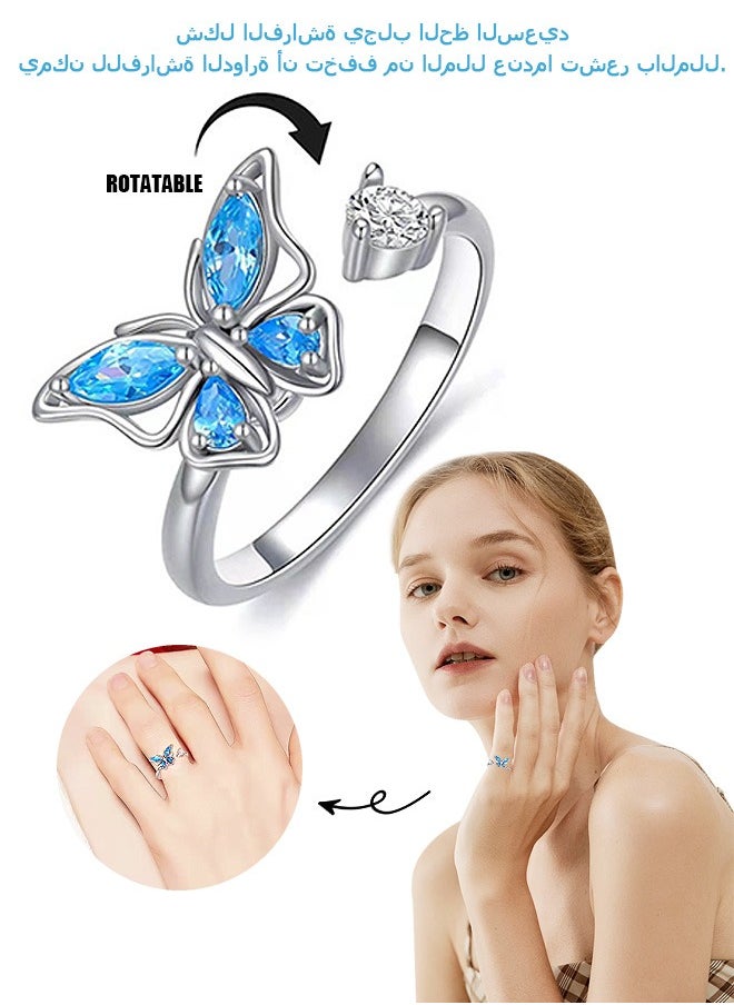 Beyond Diamonds Ring, Anti Fading Titanium Silver Plated Ring, Luxury Ring for Women (Silver+Blue)  - Image 1