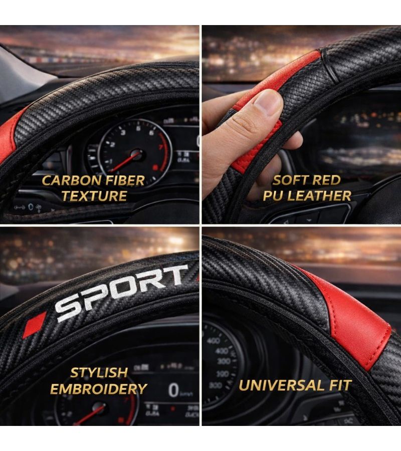 Pink Upgraded 15 Inch PU Leather Steering Wheel Cover Carbon Fiber Non Slip Grip Universal Fit for Most Cars - Image 2