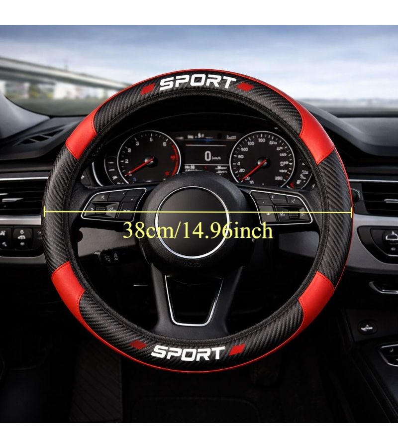 Pink Upgraded 15 Inch PU Leather Steering Wheel Cover Carbon Fiber Non Slip Grip Universal Fit for Most Cars - Image 5