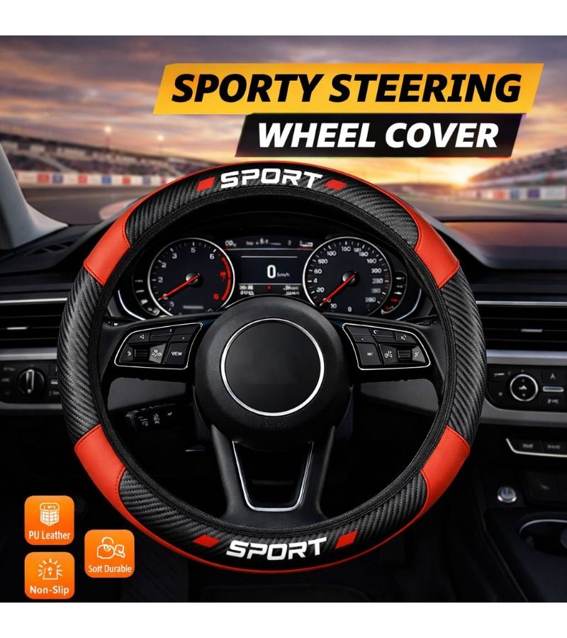 Pink Upgraded 15 Inch PU Leather Steering Wheel Cover Carbon Fiber Non Slip Grip Universal Fit for Most Cars - Image 1