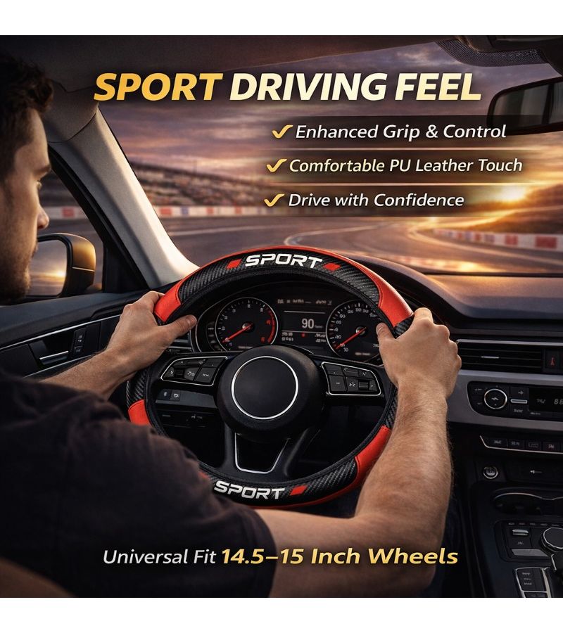 Pink Upgraded 15 Inch PU Leather Steering Wheel Cover Carbon Fiber Non Slip Grip Universal Fit for Most Cars - Image 3