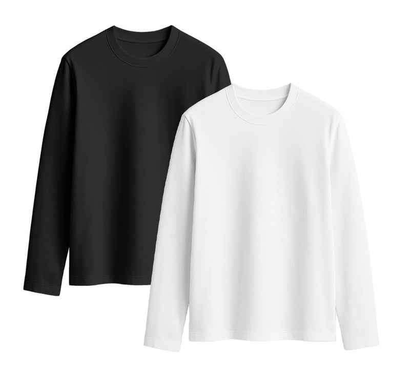 JUNEBERRY® Cotton Round Neck Regular Fit Solid Core Full Sleeve T-Shirt Combo for Women & Girls (Pack of 2) (PO2_JB_FS_BK_WT_S) - Image 1