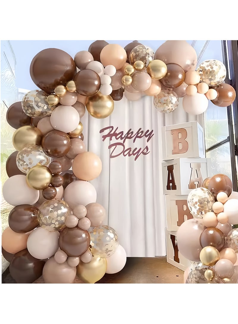 مجموعة من 127 قطعة من قوس البالونات المزخرفة من اللاتكس باللون البني القهوة - مثالية لحفلات التخرج وحفلات استقبال المولود وحفلات الزفاف وأعياد الميلاد وحفلات توديع العزوبية - مناسبة للاستخدام الداخلي والخارجي (تتضمن مضخة بالونات) - Image 1