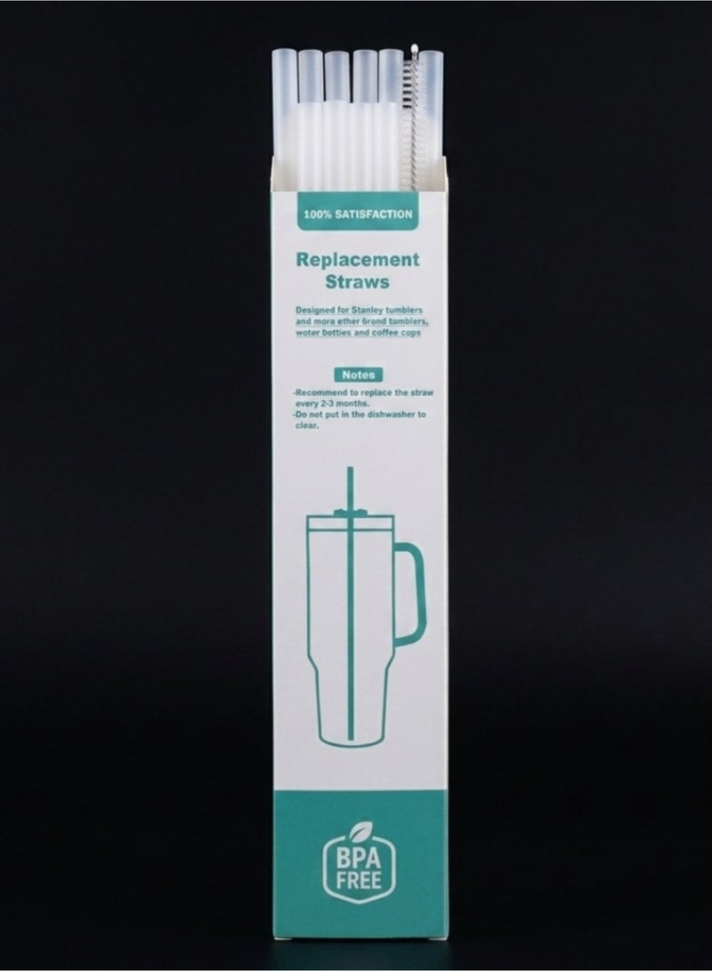 STN 10 Pack Reusable Straws for Stanley Cup 40oz – 12" Extra Long Replacement Straws, BPA-Free, Includes Cleaning Brush (PE-Classic White) - Image 3
