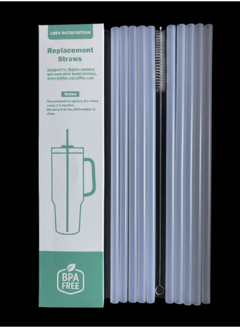 STN 10 Pack Reusable Straws for Stanley Cup 40oz – 12" Extra Long Replacement Straws, BPA-Free, Includes Cleaning Brush (PE-Classic White) - Image 1