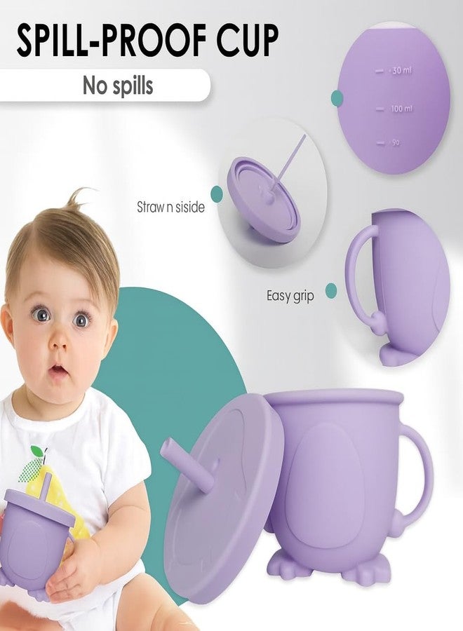 QLECT BPA Free Silicone Baby Feeding Set,Baby Led Weaning Supplies,Eating Essentials Utensils with Suction Plate & Bowl,Pocket Bib,Sippy Cup with Lid,Forks Spoons for Baby&Toddler 6+ Months,Lavender - Image 5
