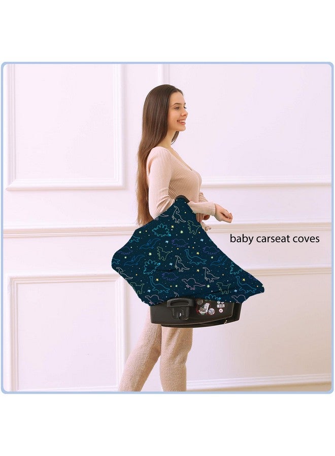 ByeBye Calorie Car Seat Covers Canopy Cover - Multi-use Cover Carseat Canopy, Breathable Breastfeeding Cover, Car Seat Covers for Bbies, Boys & Girls Shower Gifts (Dark Blue Dinosaur) - Image 2