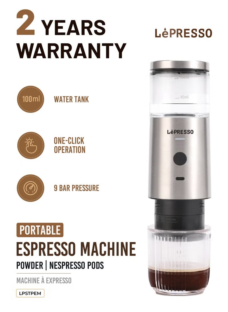 ليبرسو ماكينة قهوة محمولة متوافقة مع كبسولات نسبريسو ومسحوق القهوة / ماكينة إسبريسو بضغط 9 بار / سعة خزان مياه 100 مل - فضي - Image 1