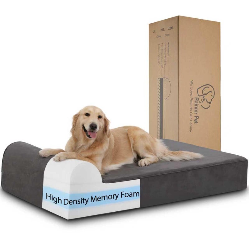 Rainmr Orthopedic Dog Beds for Large Dogs, 7" Memory Foam Dog Beds with Waterproof Liner, Durable Microsuede Cover, Removable and Washable, Nonskid Bottom, 52"x36"x7" XL Grey - Image 1