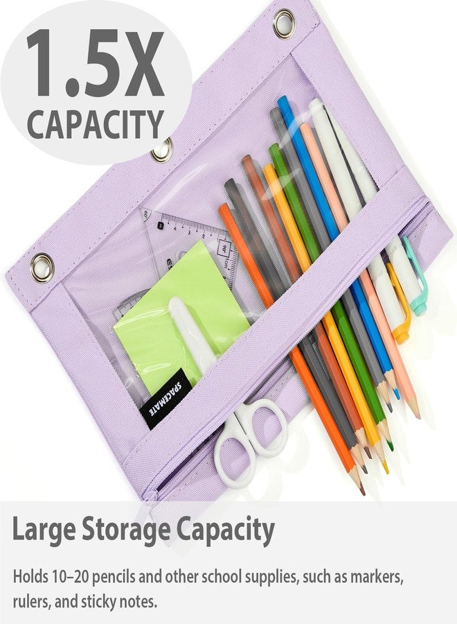 SPACEMATE 2 Pack Binder Pencil Pouch Case Box Bag for 3 Ring Binder School Supplies Girls Boys Kids, Clear Preppy Stuff Large Aesthetic Pen Organizer, Back to College Stationary, Light Purple - Image 2