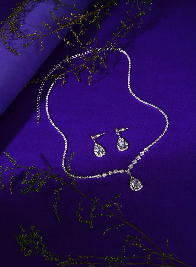 SOHI Silver Plated Designer Stone Necklace and Earring Set