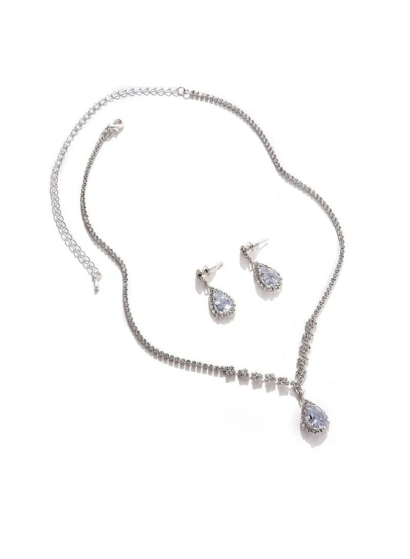 SOHI Silver Plated Designer Stone Necklace and Earring Set