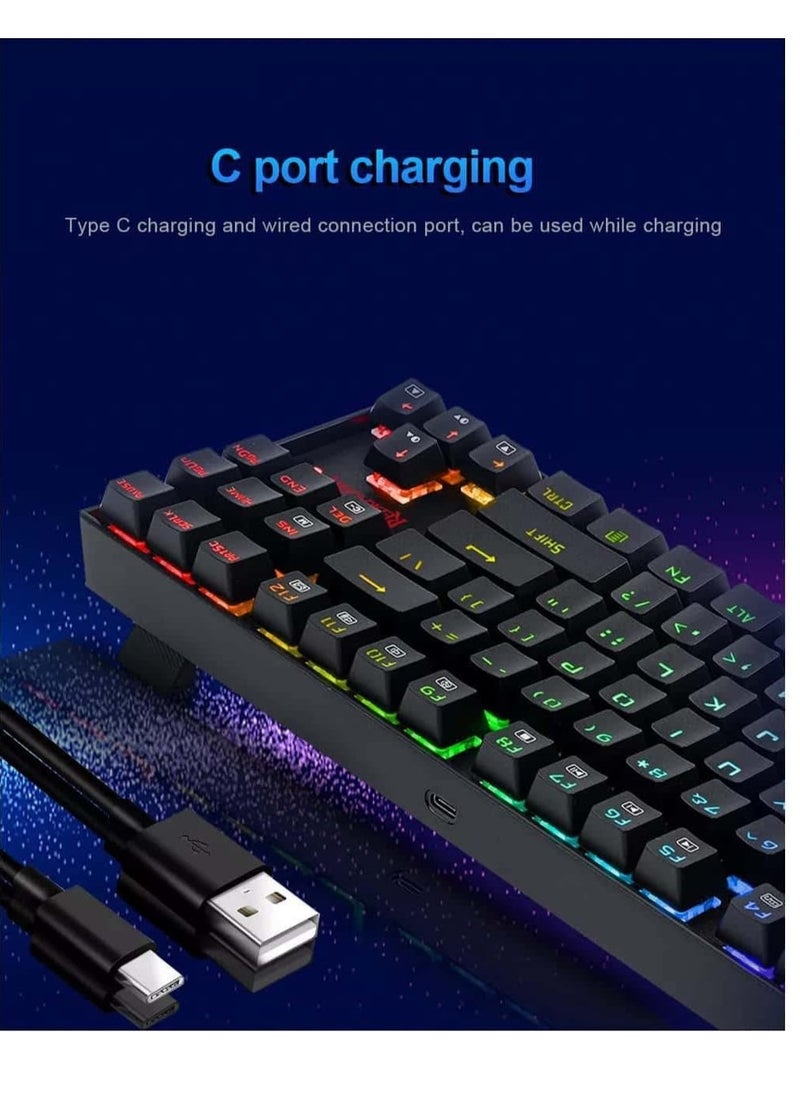 Generic - Redragon K552 Kumara Pro Wireless Mechanical Gaming Keyboard with RGB Lighting, Blue Switches, 2.4GHz & Bluetooth Connectivity, Type-C Cable (Black) - Image 1