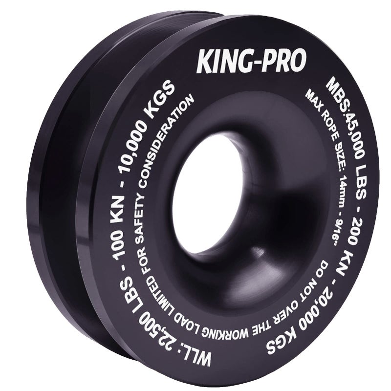 KINGPRO Snatch Recovery Ring 45000 lbs Winch Snatch Block Pulley Towing Ring for ATV UTV SUV Truck OffRoad Vehicle Towing Soft Shackle RecoveryBlack