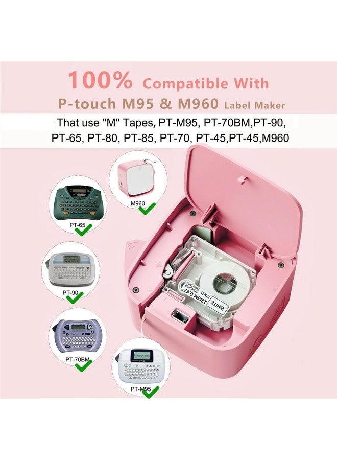 Aker Tape- Phomemo M950/M960 Laminated Labels, 12Mm 0.5 Inch, 4M, Black On White, For Pt-M95 Pt-90 Pt-70 Pt-65 Pt-85,M950/M960 Label Maker, Compatible With P Touch M Tape,M231 Mk231-(3 Pack)