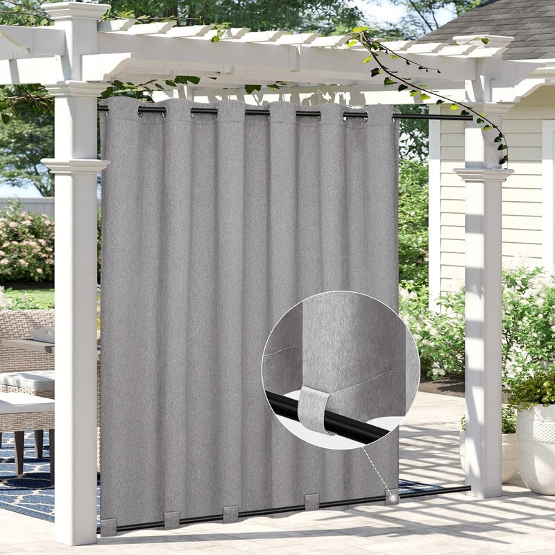Easy-Going Linen Look Outdoor Curtains Waterproof Windproof Porch Curtains, Soft Thicken Outdoor Privacy Curtains for Patio, Gazebo, Grommet Top and Tab Bottom Drape, 1 Panel, 110x108 inch, Grey - Image 1