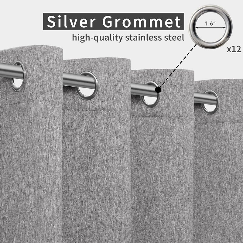 Easy-Going Linen Look Outdoor Curtains Waterproof Windproof Porch Curtains, Soft Thicken Outdoor Privacy Curtains for Patio, Gazebo, Grommet Top and Tab Bottom Drape, 1 Panel, 110x108 inch, Grey - Image 3
