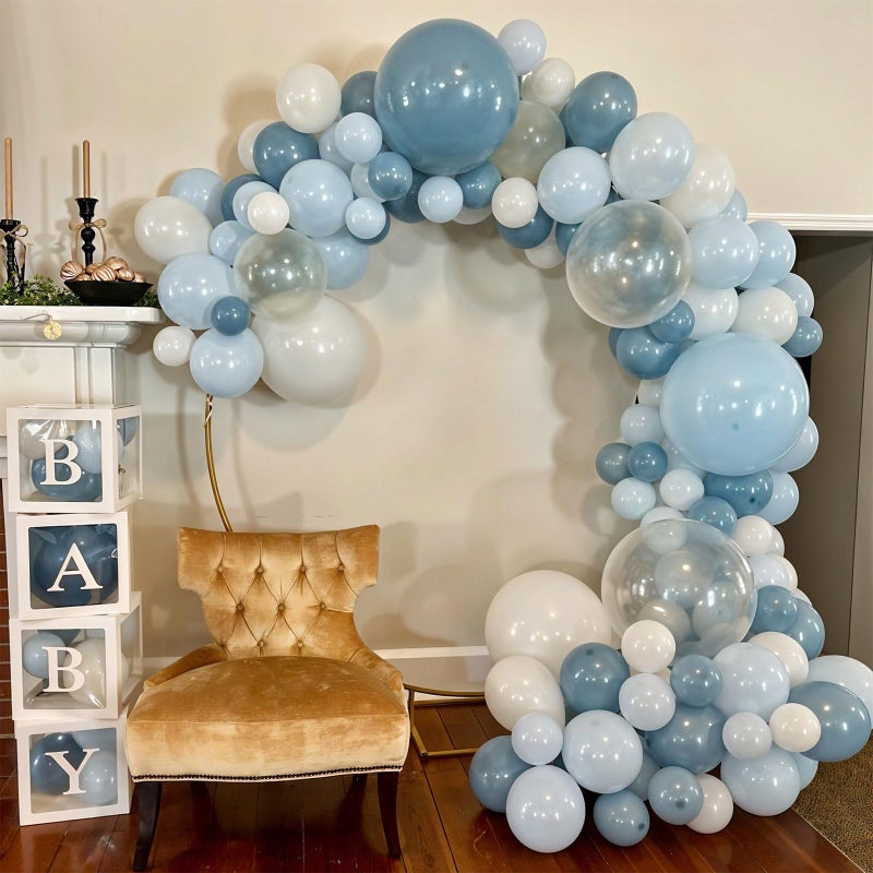 Togvu Dusty Blue Balloon, 12 inch Blue White Clear Balloon, Light Blue Macaron Blue Matte White Balloons with Transparent Balloons for Birthday Party Wedding Baby Shower Gender Reveal Decorations - Image 3