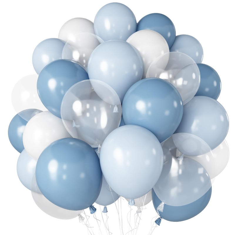 Togvu Dusty Blue Balloon, 12 inch Blue White Clear Balloon, Light Blue Macaron Blue Matte White Balloons with Transparent Balloons for Birthday Party Wedding Baby Shower Gender Reveal Decorations - Image 1