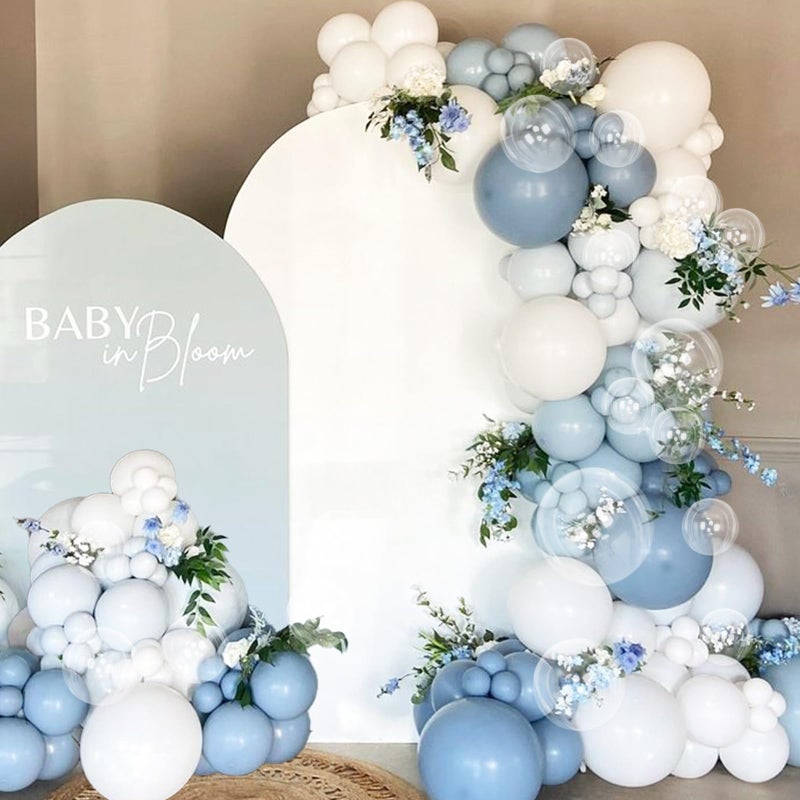 Togvu Dusty Blue Balloon, 12 inch Blue White Clear Balloon, Light Blue Macaron Blue Matte White Balloons with Transparent Balloons for Birthday Party Wedding Baby Shower Gender Reveal Decorations - Image 5