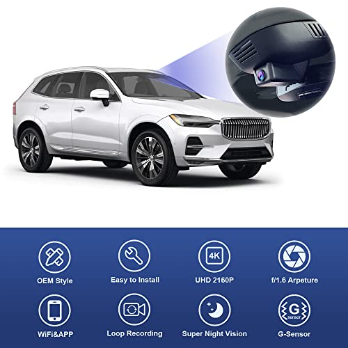 Fitcamx 4K Dash Cam Suitable for Volvo V90 XC60 S90 2022-2026 B5 B6 T8 (Model B), OEM Factory Look, 2160P UHD Video, Built-in WiFi & APP, Loop Recording, G-Sensor, Easy to Install, 64GB Card - Image 3