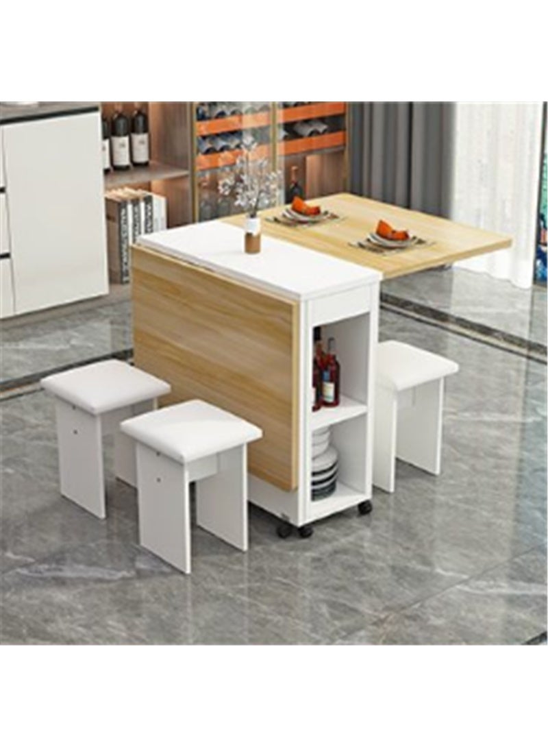 Dining Table Set, Foldable Extendable Dining Table with 4 Stools, Wooden Portable Lunch Table with Wheels, Space Saving for Home Office Living Room and Kitchen, 60*120*77cm, Brown - Image 4