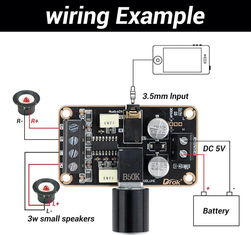 DROK 5W+5W Mini Audio Amplifier Board PAM8406 DC 5V Digital Stereo Power Amp 2.0 Dual Channel Class D Amplify Module for Speaker Sound System DIY - Image 3