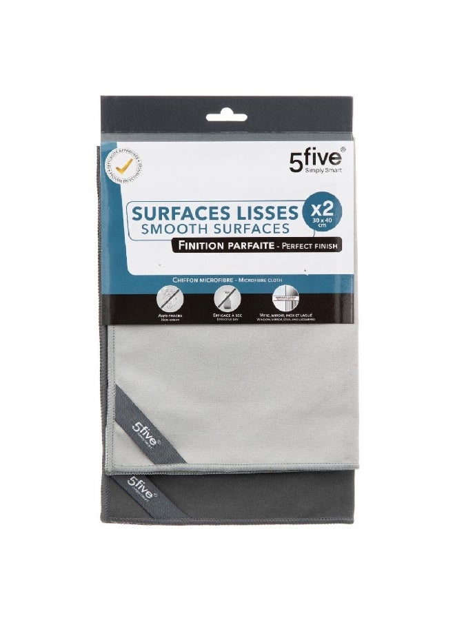 Five Simply Smart 2-Piece Smooth Surface Perfect Finish Chiffon Microfiber Cloth Set Grey 30 x 40 cm 164765 - Image 1
