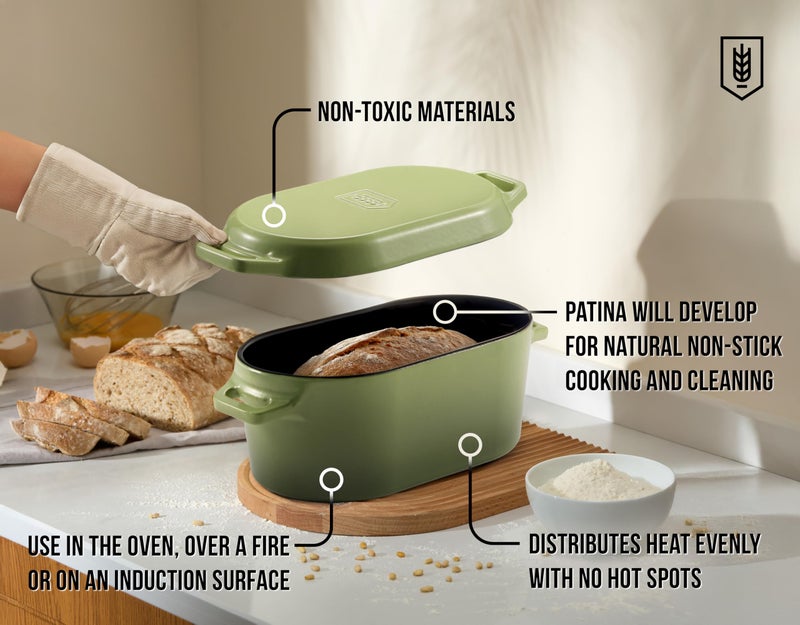 KooK Enameled Cast Iron Dutch Oven for Sourdough Bread Baking - 3.4 Qt Pot with Lid for Even Heat Distribution - Includes Silicon Bread Sling and Recipe Book for Home Bakers - Image 3