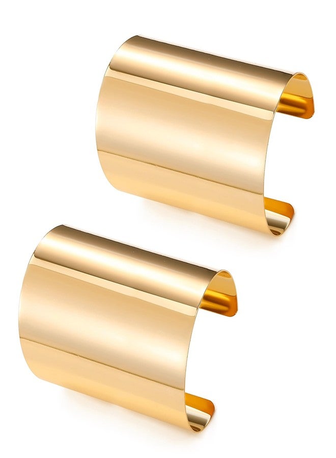 EIELO 2 Pcs Golden Cuff Bangle Bracelet for Women Open Wrist Cuff Wrap Bracelet - Image 1