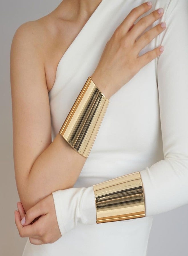 EIELO 2 Pcs Golden Cuff Bangle Bracelet for Women Open Wrist Cuff Wrap Bracelet - Image 3