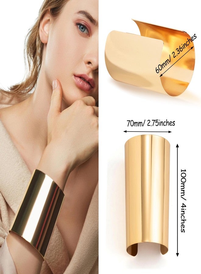 EIELO 2 Pcs Golden Cuff Bangle Bracelet for Women Open Wrist Cuff Wrap Bracelet - Image 4