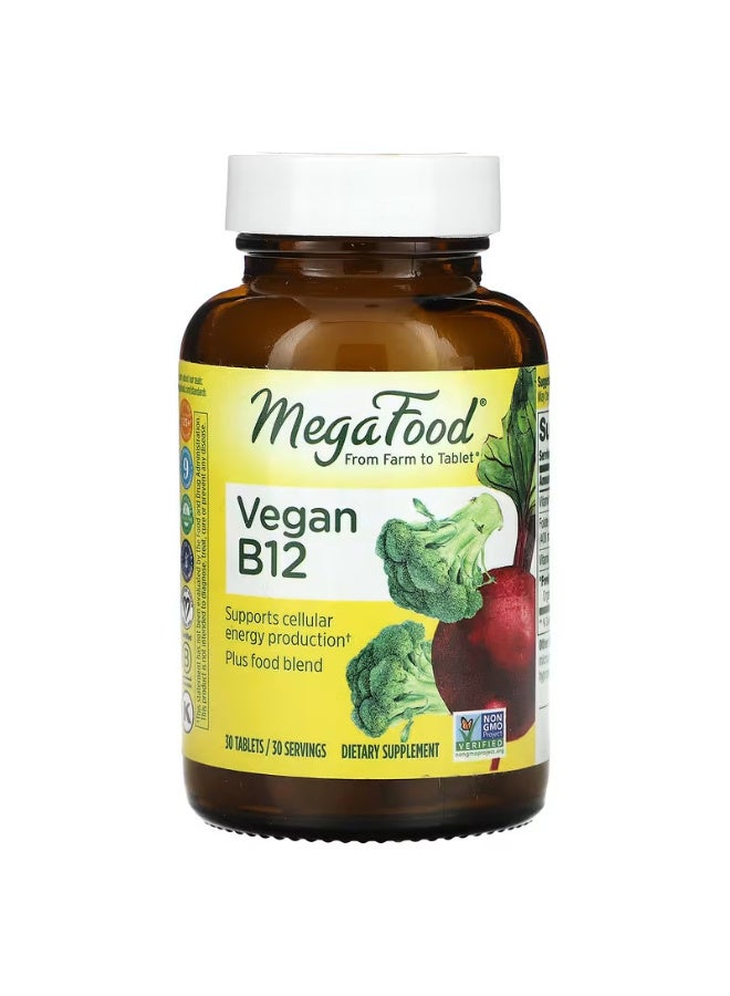 MegaFood vegan B12 supports cellular energy production plus food blend 30 Tablets