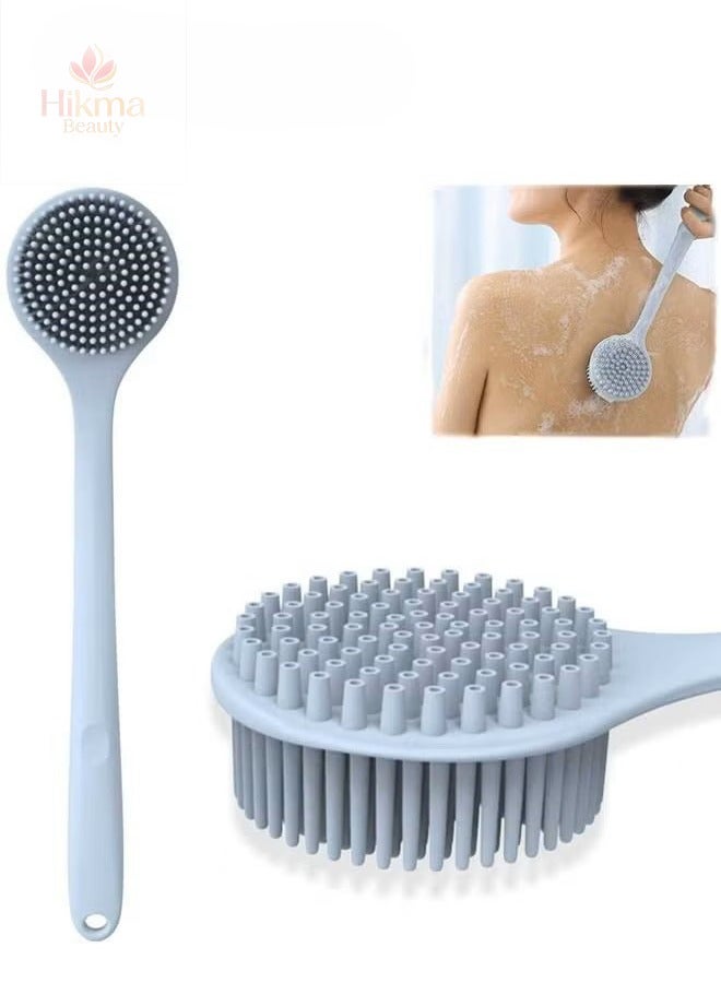 Shower Brush Silicone Bath Body Brush with Soft Bristles Back Cleaning Washer Blue - Image 1