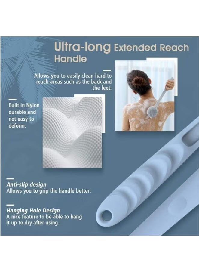 Shower Brush Silicone Bath Body Brush with Soft Bristles Back Cleaning Washer Blue - Image 3