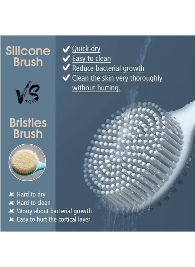 Shower Brush Silicone Bath Body Brush with Soft Bristles Back Cleaning Washer Blue - Image 5