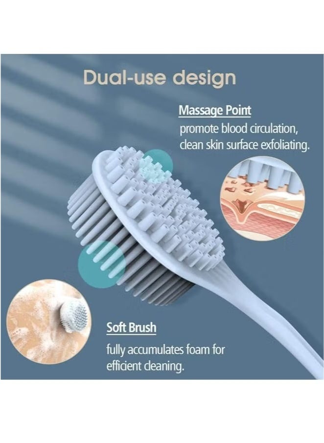 Shower Brush Silicone Bath Body Brush with Soft Bristles Back Cleaning Washer Blue - Image 2