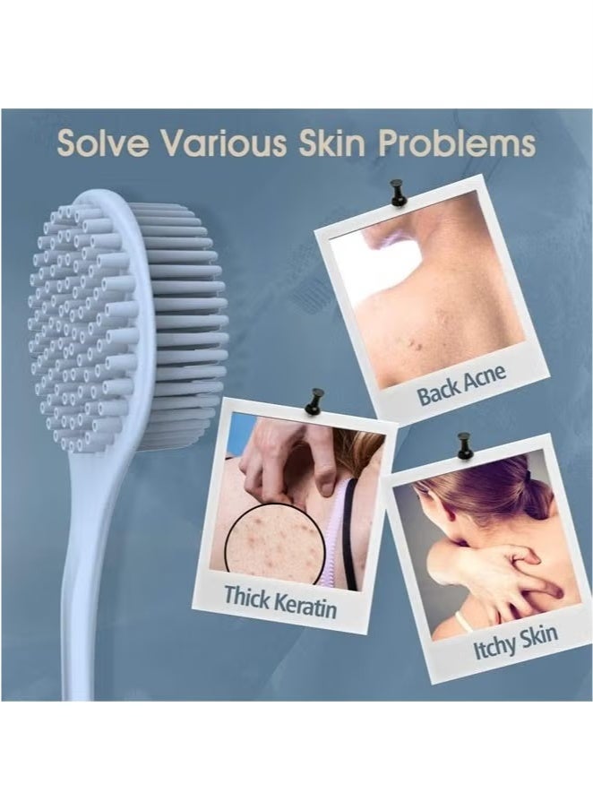 Shower Brush Silicone Bath Body Brush with Soft Bristles Back Cleaning Washer Blue - Image 4