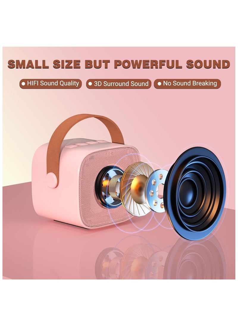Hihonor Portable Karaoke Speaker Kits,Mini Wireless Karaoke Speakers with 2 Pack Wireless Microphone for Home Outdoor Party, for Kids Adults, Pink  - Image 3