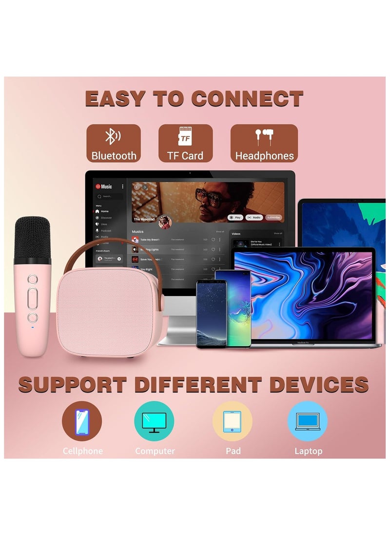 Hihonor Portable Karaoke Speaker Kits,Mini Wireless Karaoke Speakers with 2 Pack Wireless Microphone for Home Outdoor Party, for Kids Adults, Pink  - Image 4