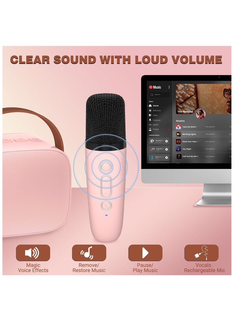 Hihonor Portable Karaoke Speaker Kits,Mini Wireless Karaoke Speakers with 2 Pack Wireless Microphone for Home Outdoor Party, for Kids Adults, Pink  - Image 5