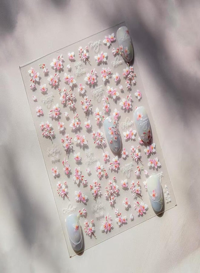 Pretty Diva ملصق أظافر زهور الكرز من بريتي ديفا، ملصقات أظافر زهور وردية بارزة 5D في الربيع والصيف، ملصق أظافر فرنسي ذاتي اللصق لتزيين DIY - Image 4