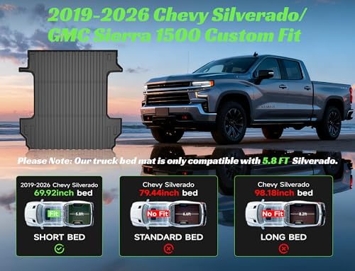 AAGDD Truck Bed Mat for 2019-2026 Chevy Silverado 1500 & GMC Sierra 1500(Only Fit 5.8FT Bed),All Weather Protection Rubber Truck Bed Liner Accessories,Not Fit Optional CarbonPro Bed/2019 Classic - Image 2