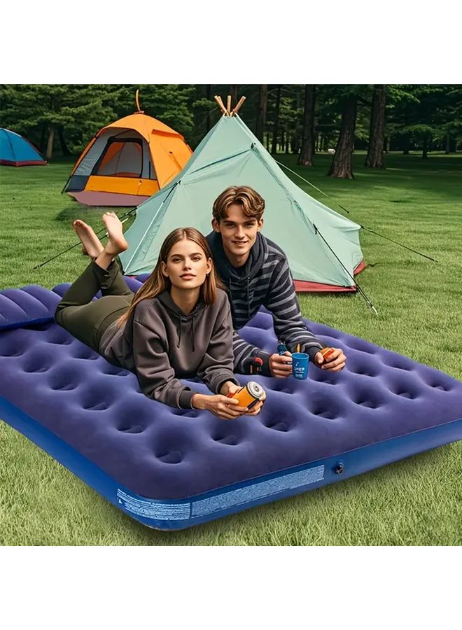 Kingcamp 2 Person Inflatable Air Mattress 80x60x9 Inch with Pillows Blue Classic Airbed for Camping Travel Home Use Durable Rectangular Sleeping Pad for Outdoor Backyard Beach Parties - Image 1
