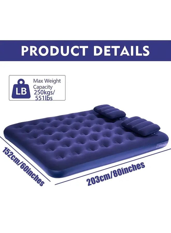 Kingcamp 2 Person Inflatable Air Mattress 80x60x9 Inch with Pillows Blue Classic Airbed for Camping Travel Home Use Durable Rectangular Sleeping Pad for Outdoor Backyard Beach Parties - Image 5